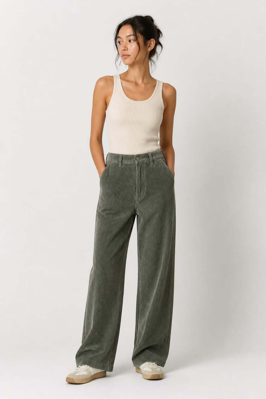 Lauren Ralph Lauren Women's Green Corduroy Straight Leg Pants Size 8P